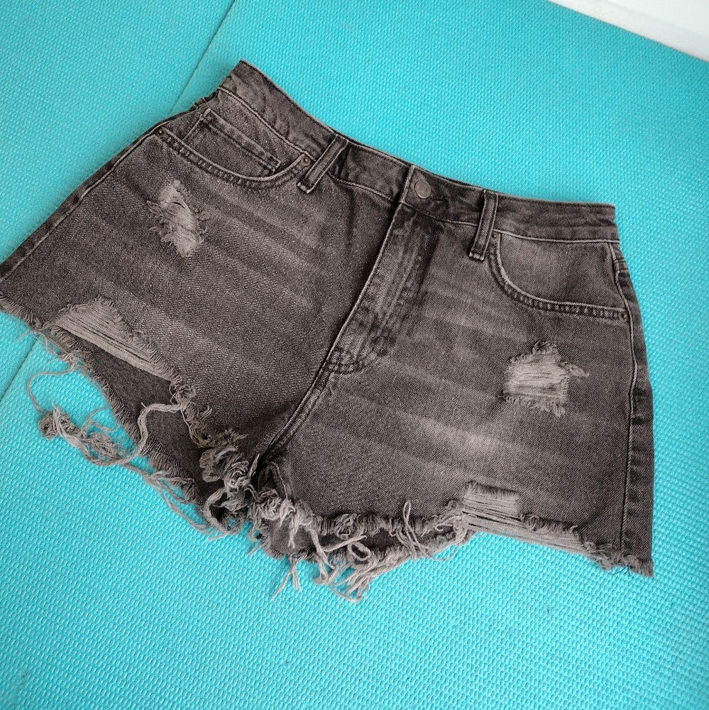 Forever 21 Premium Womens High Rise Shorts Ripped Black Size 29